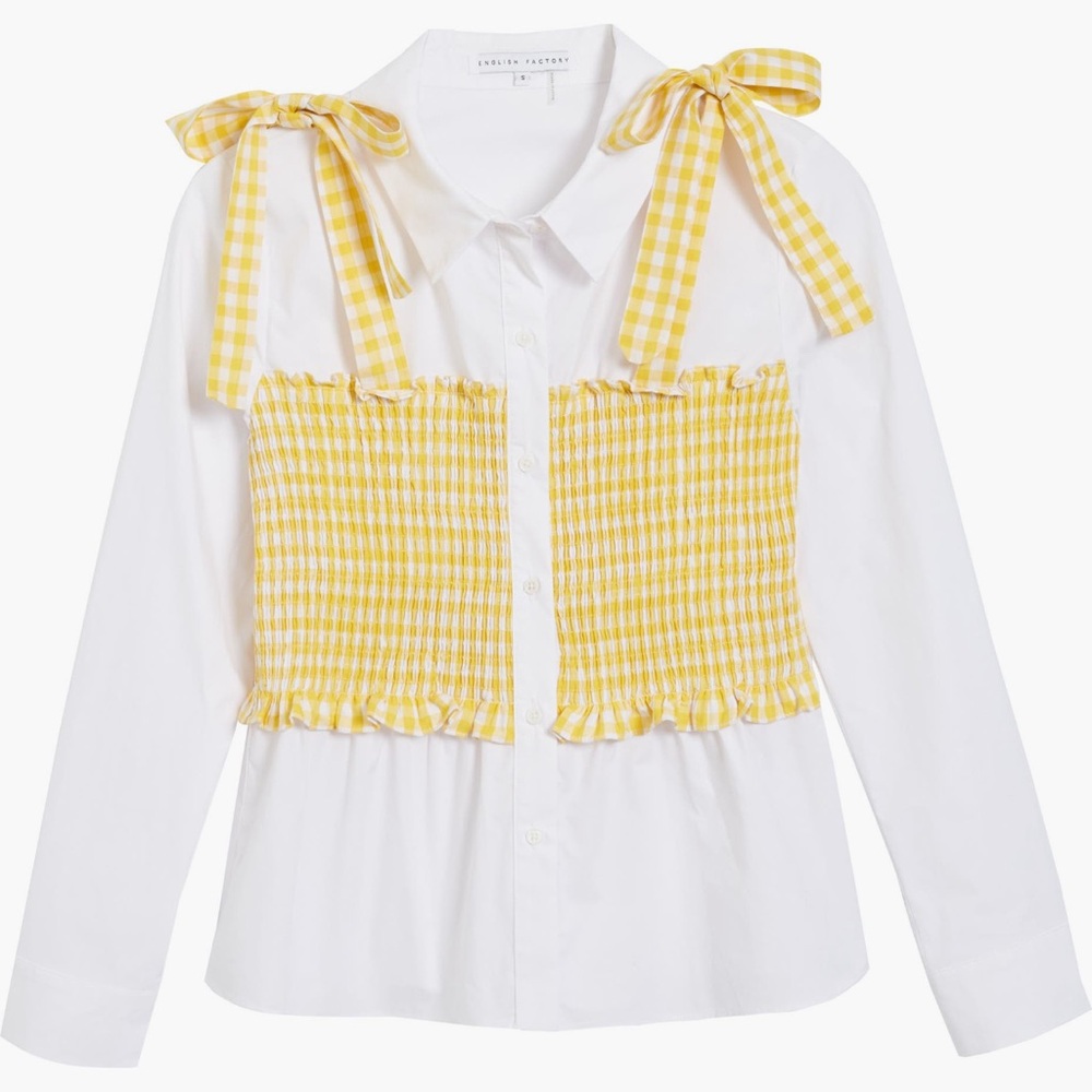 English Factory
Gingham Smocked Button-Up Shirt Small BNWT